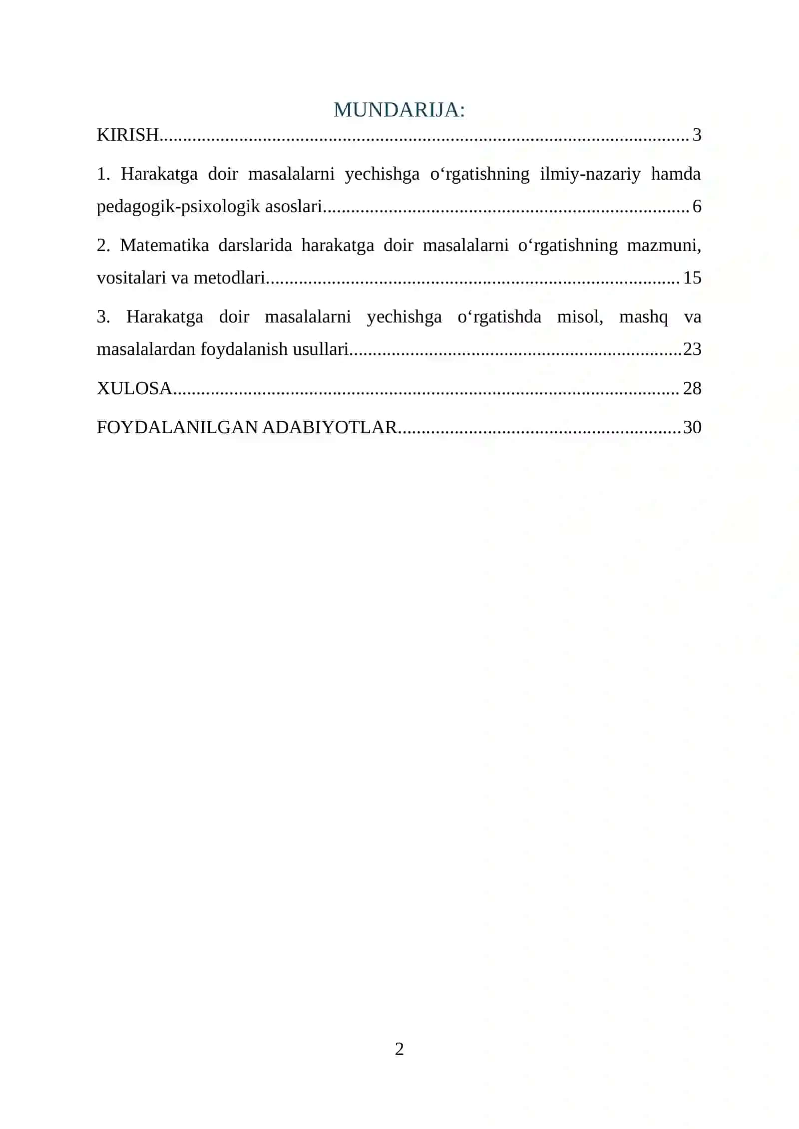 HARAKATGA DOIR MASALALARNI YECHISHGA O‘RGATISH METODIKASI 2