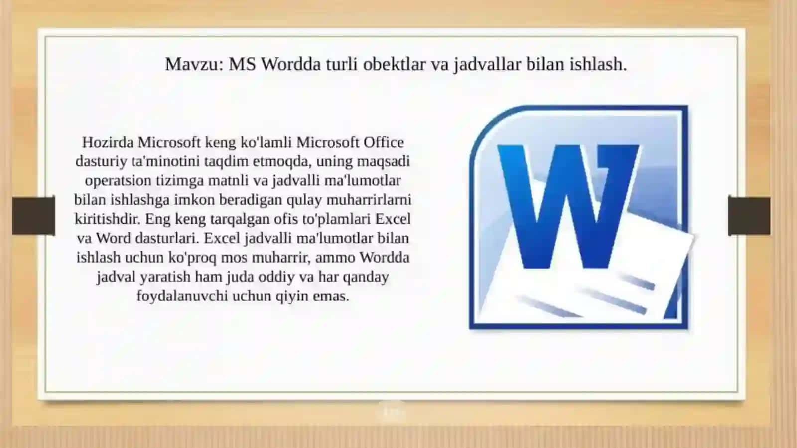 Word dasturlarini qoʻshimcha imkoniyatlari bir xil elektron jadvallar bilan ishlash 2