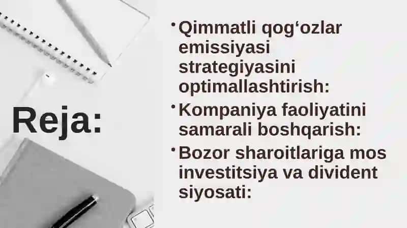 Qimmatli qogʻozlar emissiyasi strategiyasini optimallashtirish 2