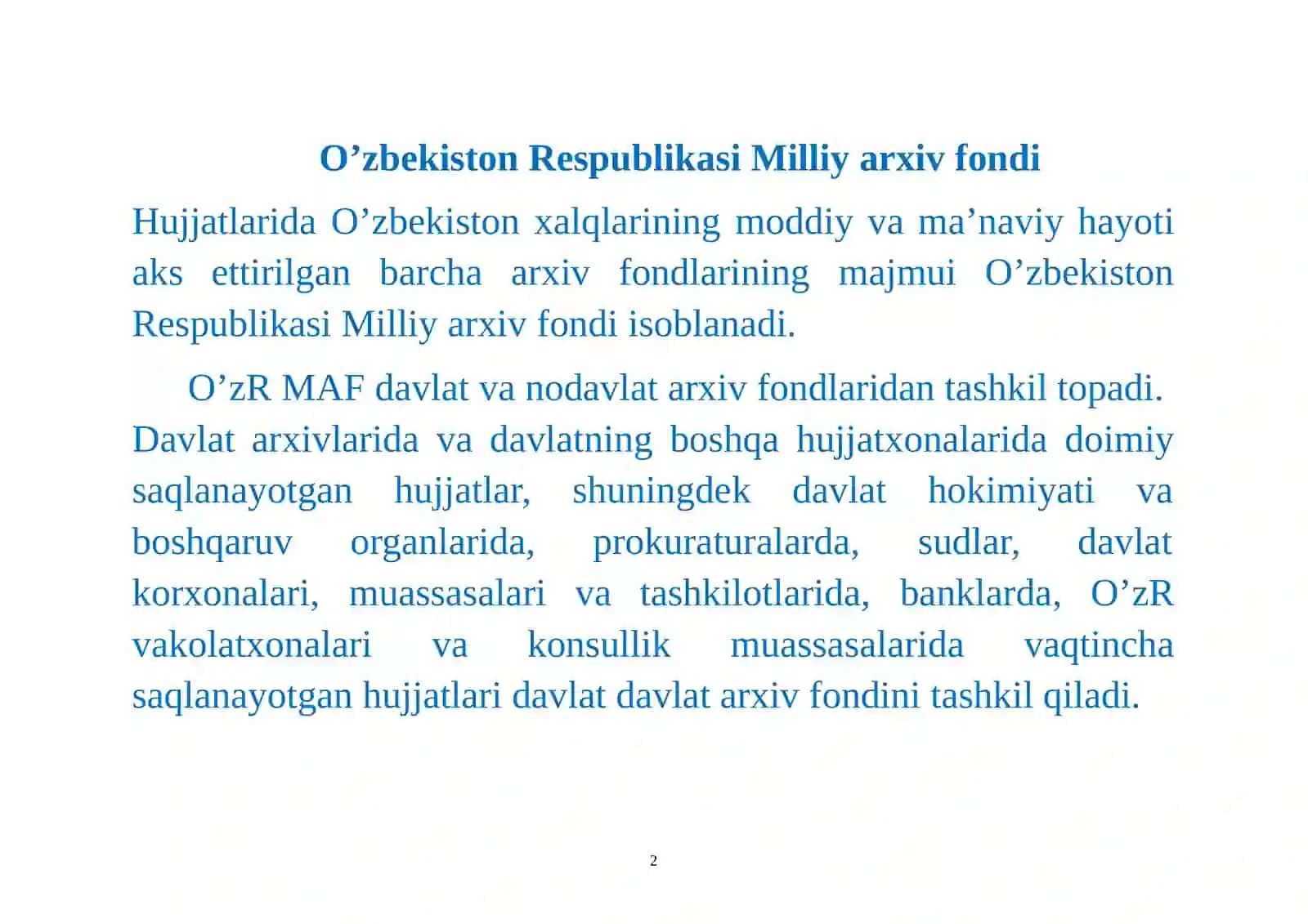 O’zbekiston Respublikasi Milliy arxiv fondi 2