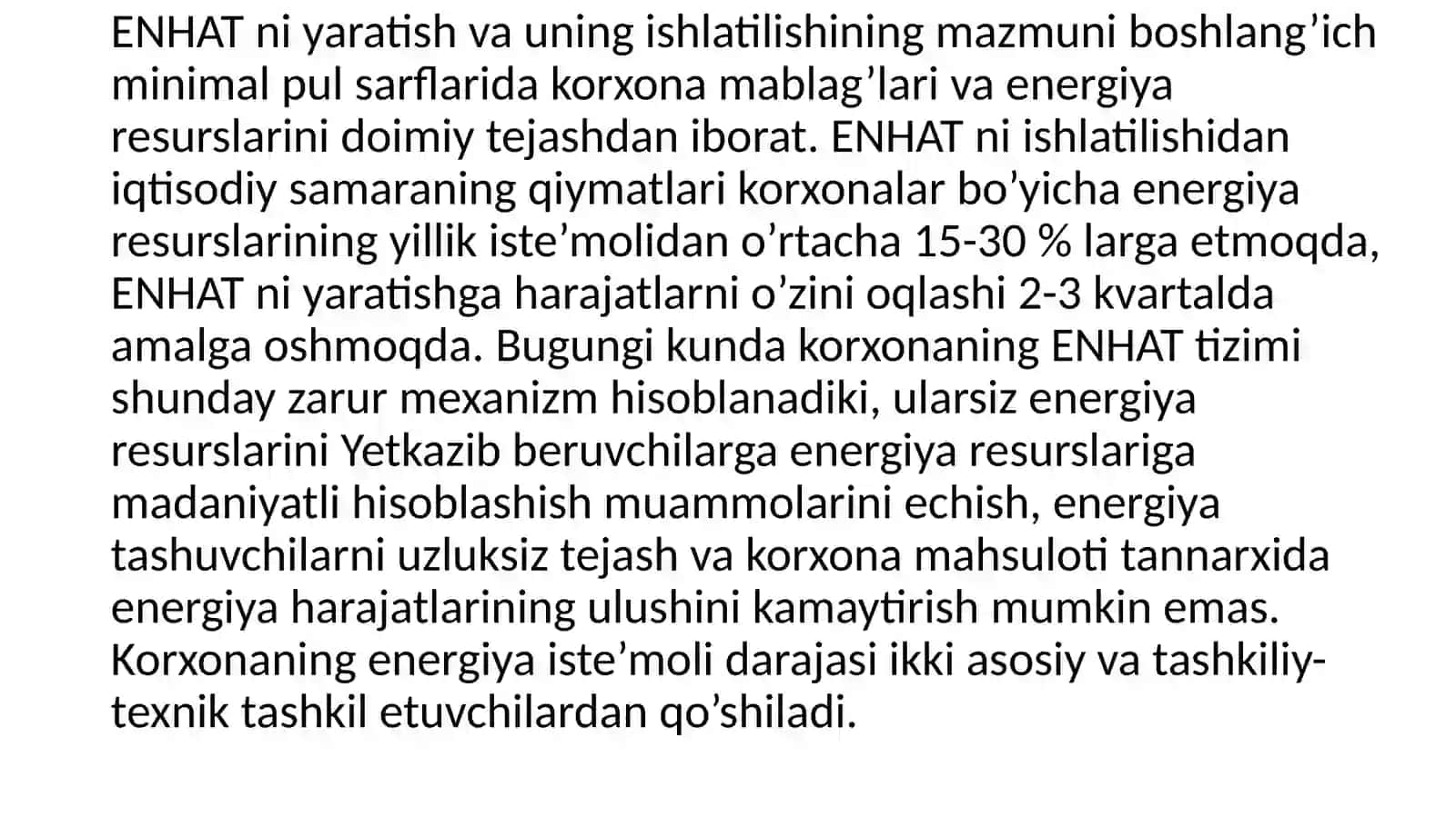 Sanoat korxonalari ENHAT tizimlarining iqtisodiy samaradorligi energiyani hisobga olish energiyatejamkorligi uchun vosita 2