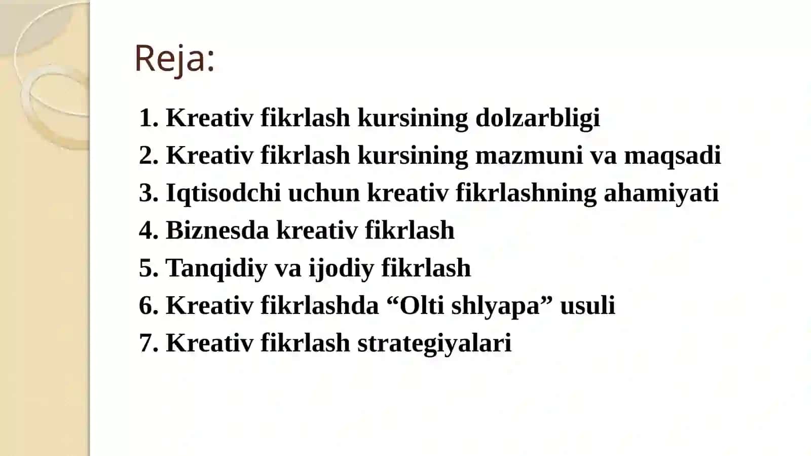 Kreativ fikrlash” faniga kirish 2