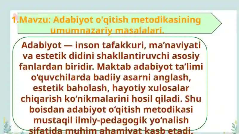 Adabiyot o‘qitish metodikasi 2