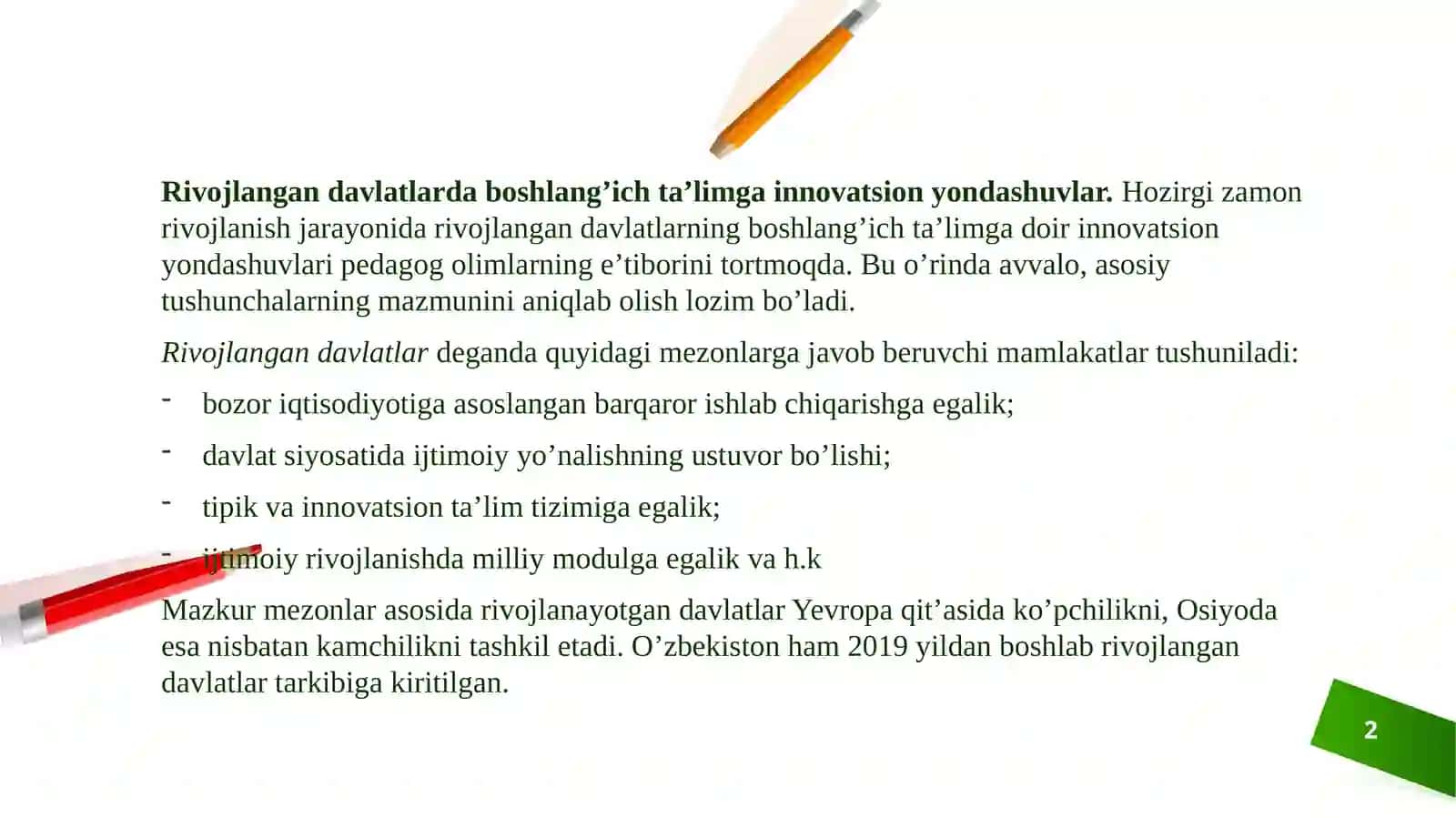 RIVOJLANGAN DAVLATLARDA BOSHLANĜICH TA'LIMNING INNOVATION TEXNOLOGIYALARI. BOSHLANĜICH TA'LIMDA INTEGRATSIYA MOHIYATI. BOSHLANĜICH TA'LIMDA INTEGRATSION DARSLAR 2