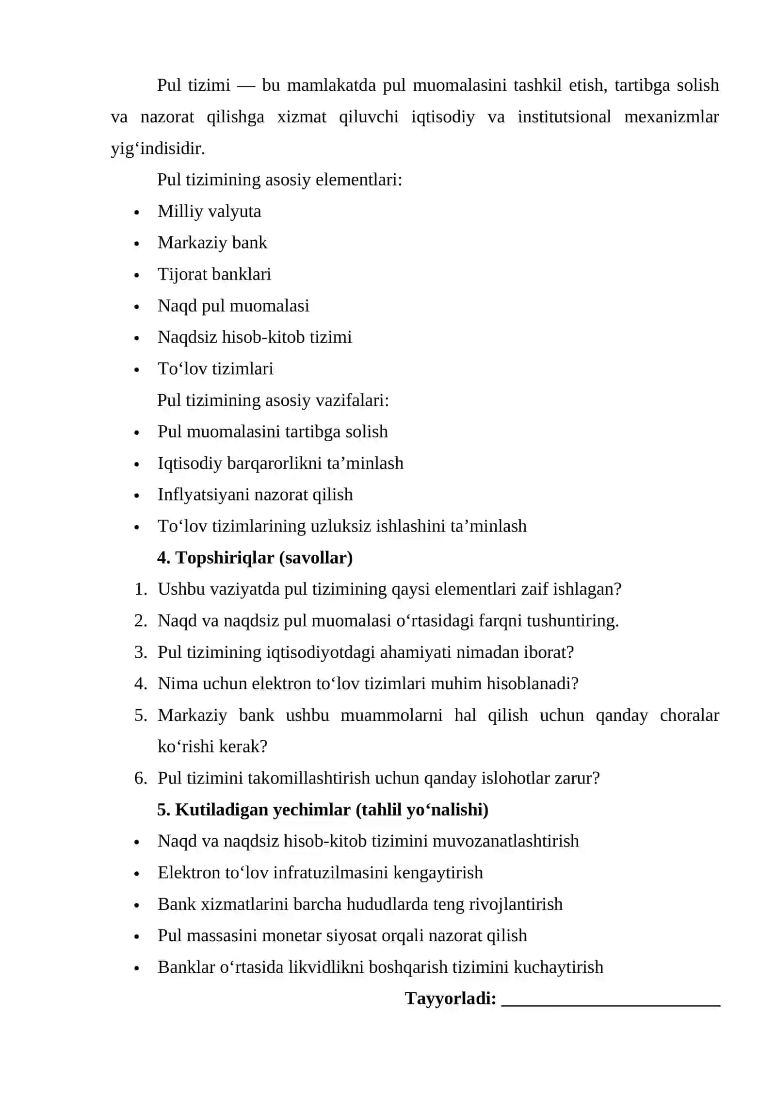 PUL TIZIMI VA UNING MAZMUNI. 2