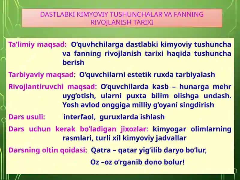 Dastlabki kimyoviy tushunchalar va fanning rivojlanishi tarixi 2