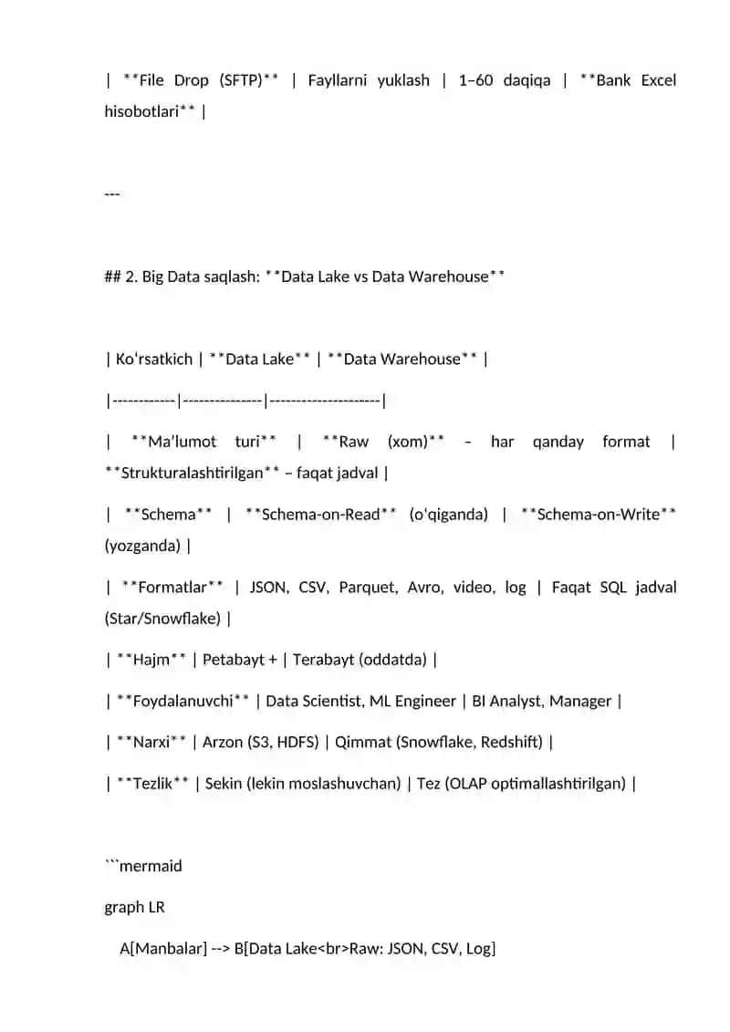 Big Data uchun ma’lumot yig‘ish va saqlash usullari (Data Lake vs Data Warehouse) 2