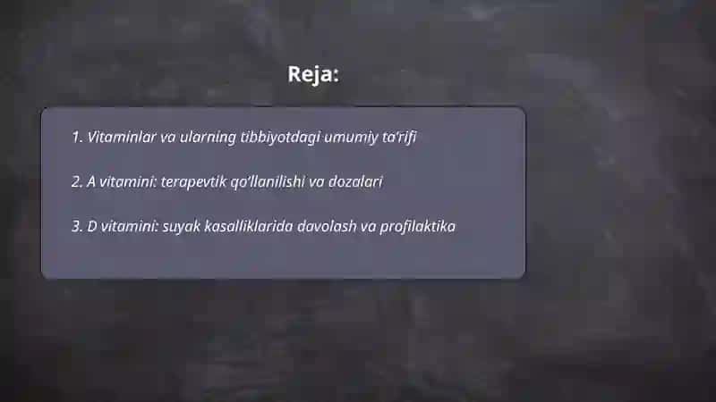 Vitaminlarni tibbiyotda qo'llanilishi va antivitaminlar 2