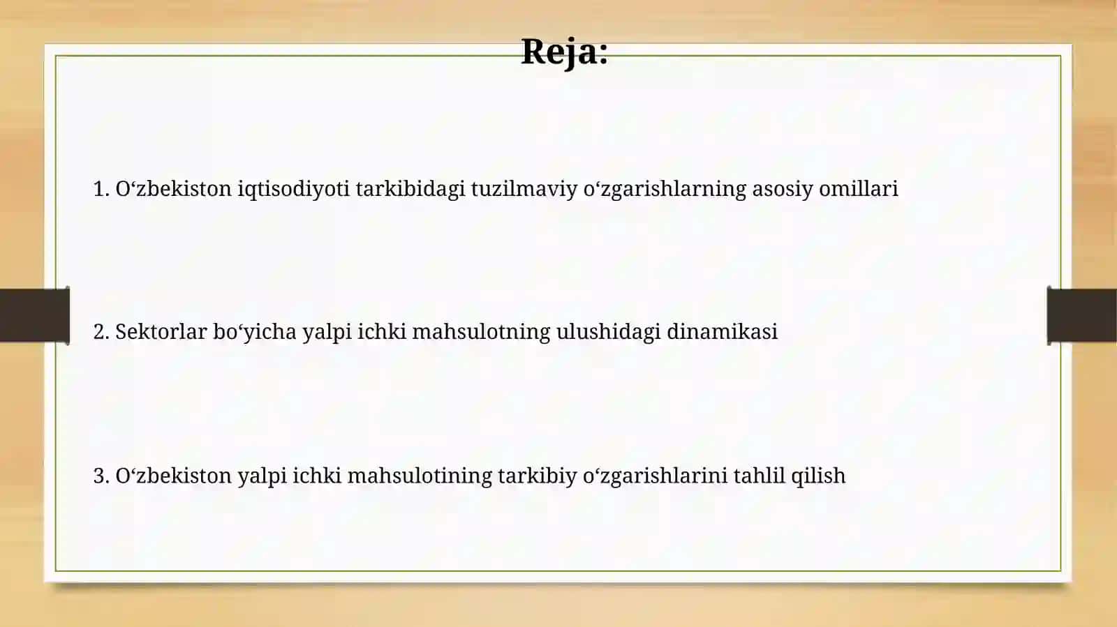 Oʻzbekiston Respublikasi Yalpi ichki mahsuloti tarkibidagi oʻzgarishlar tahlili 2