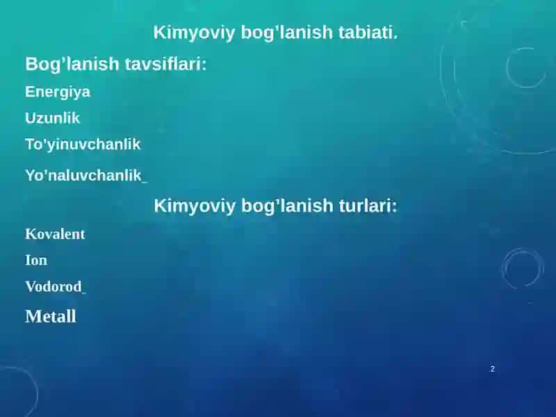 Kimyoviy Bog’lanish 2