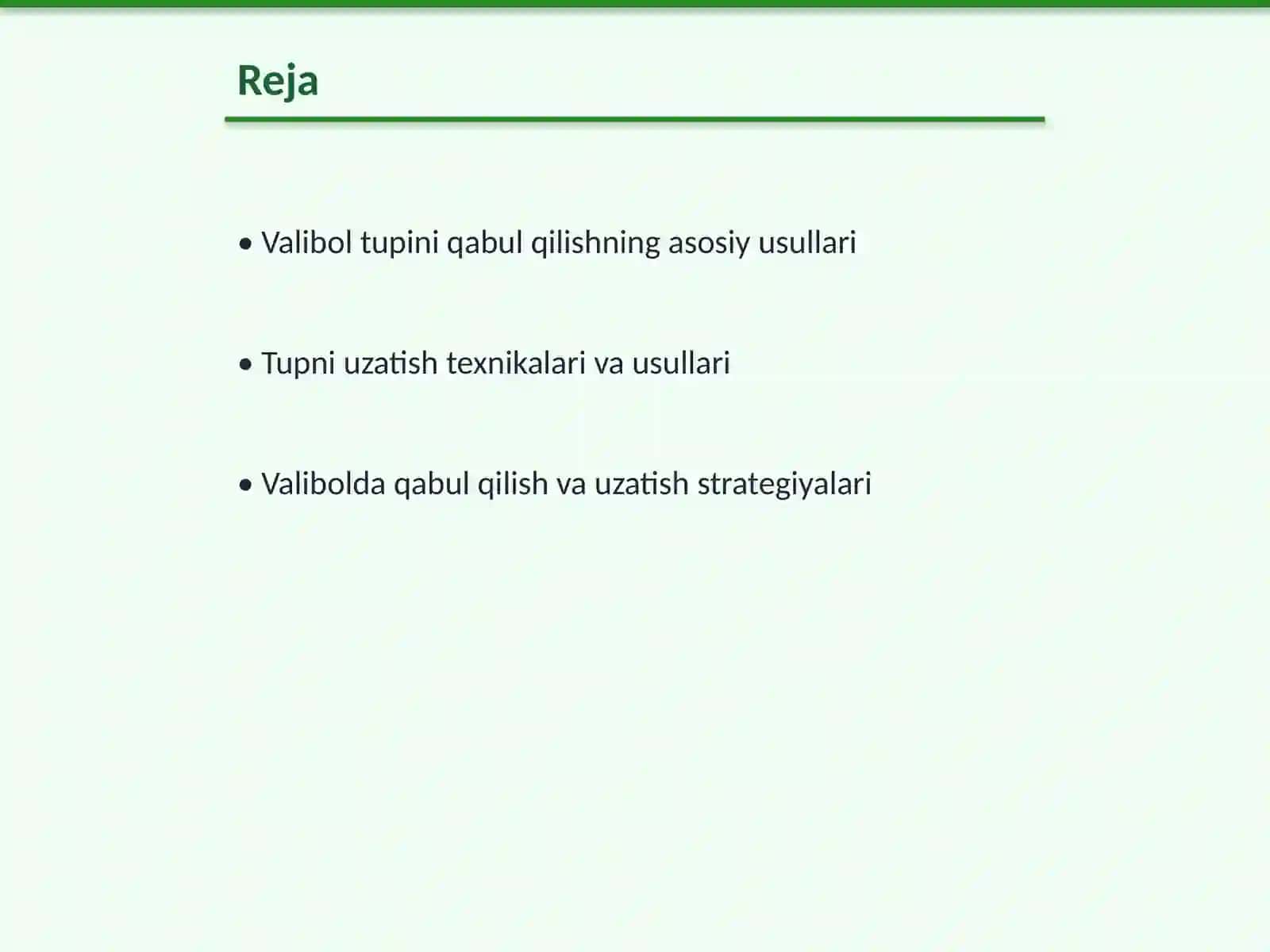 Valibol tupini qabul qilish va uzatish texnikasi 2