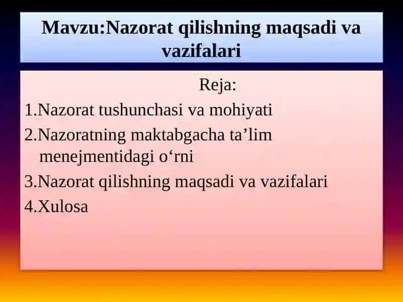 Nazorat qilishning maqsadi va vazifalari 2