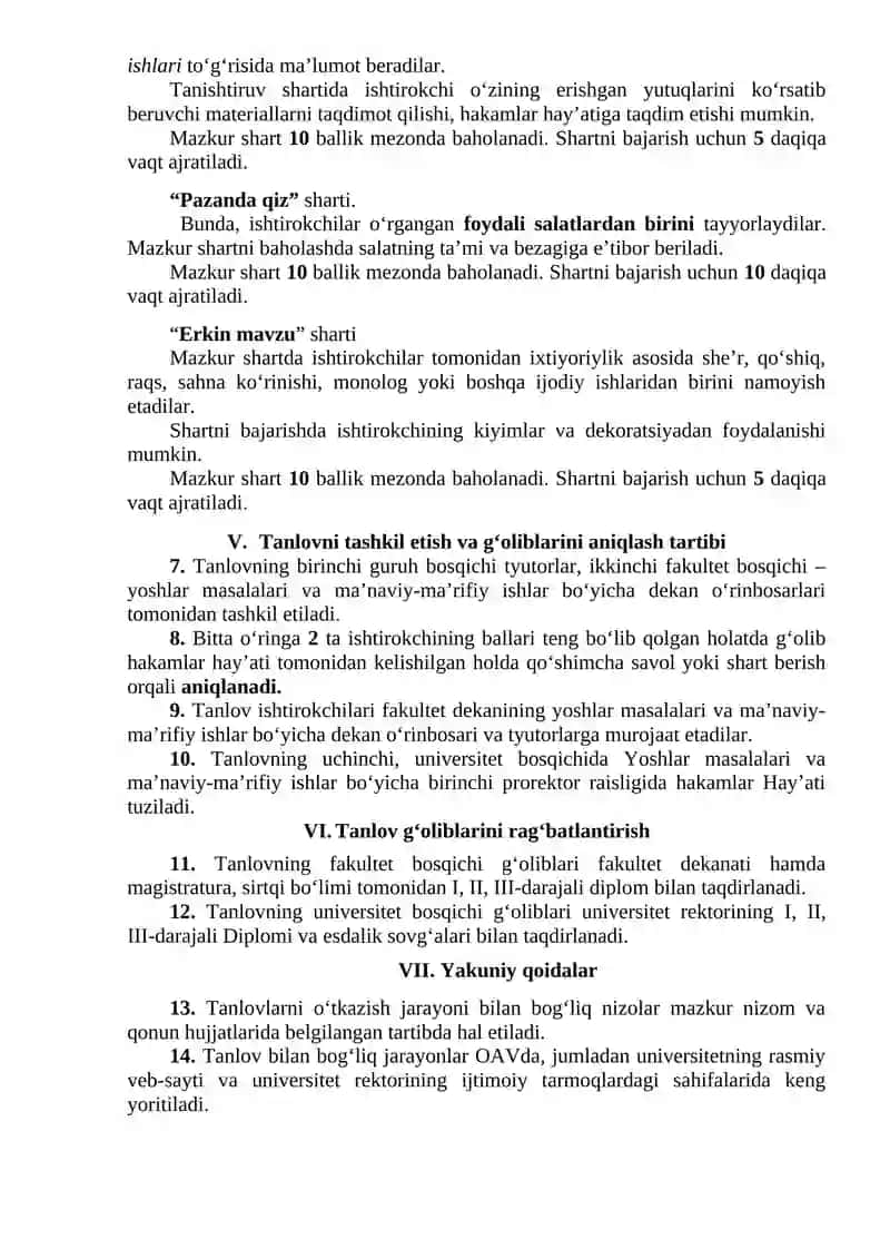 "Yangi O‘zbekistonning ibratli qizlari" ko‘rik-tanlovi 2