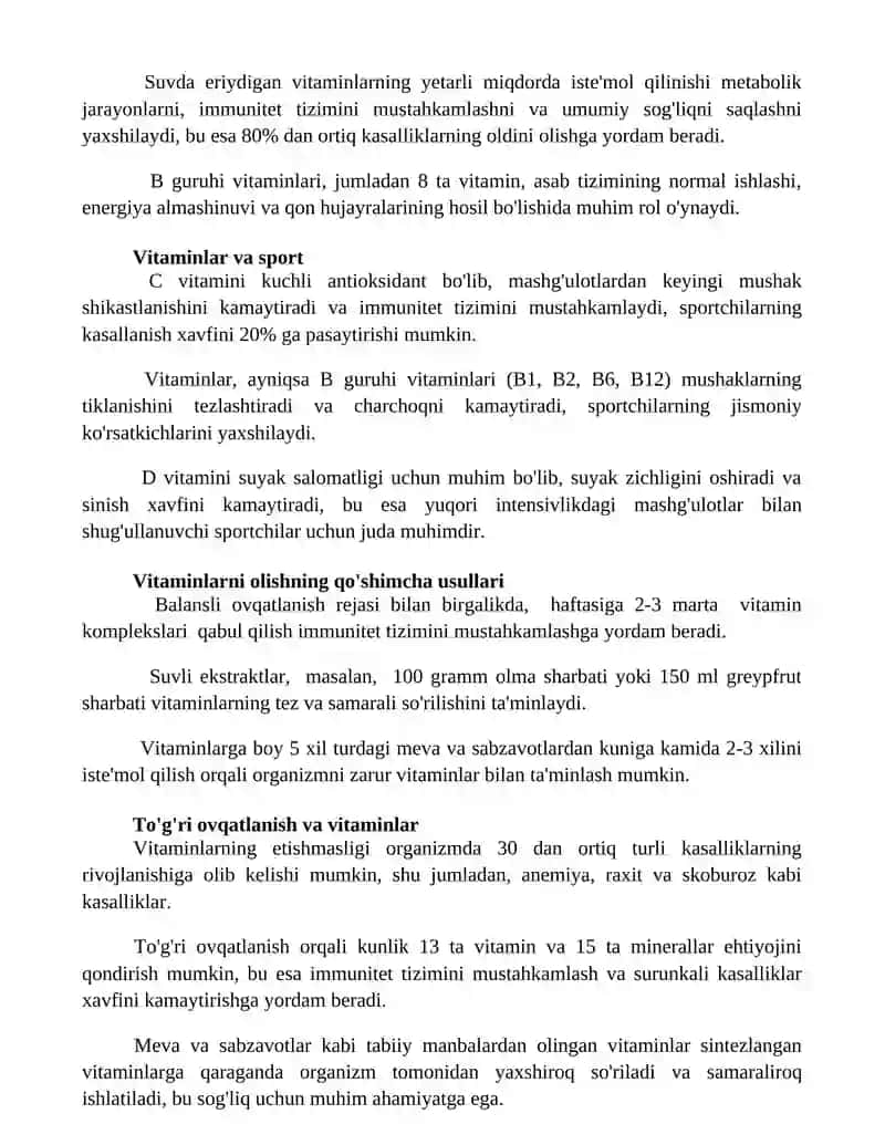 Vitaminlar va ularni organizm uchun ahamiyati 2