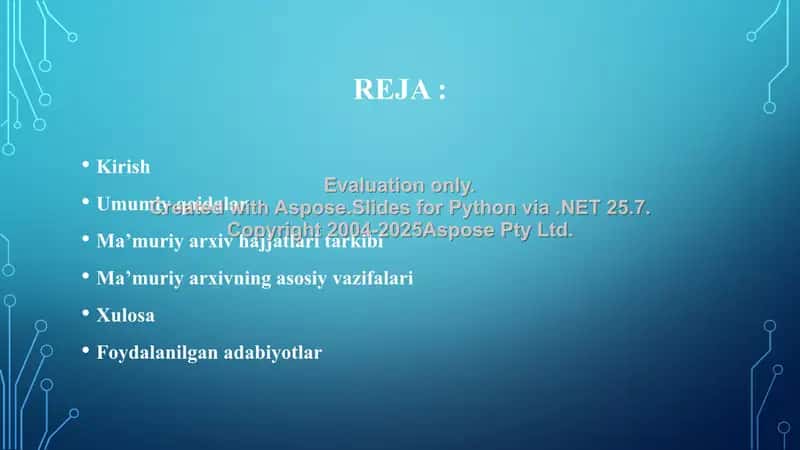 O‘zbekiston Respublikasi davlat hokimiyati va boshqaruvi organlari idora arxivi uchun Namuna Nizom 2