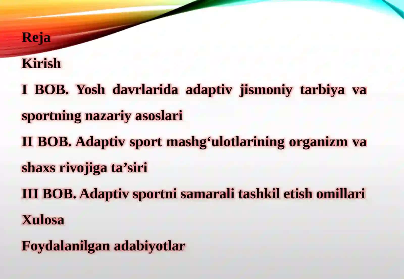 BOLALAR, O‘SMIRLAR VA O‘SPIRINLARNING ADAPTIV JISMONIY TARBIYA VA SPORT BILAN SHUG‘ULLANISH TA’SIRI 2