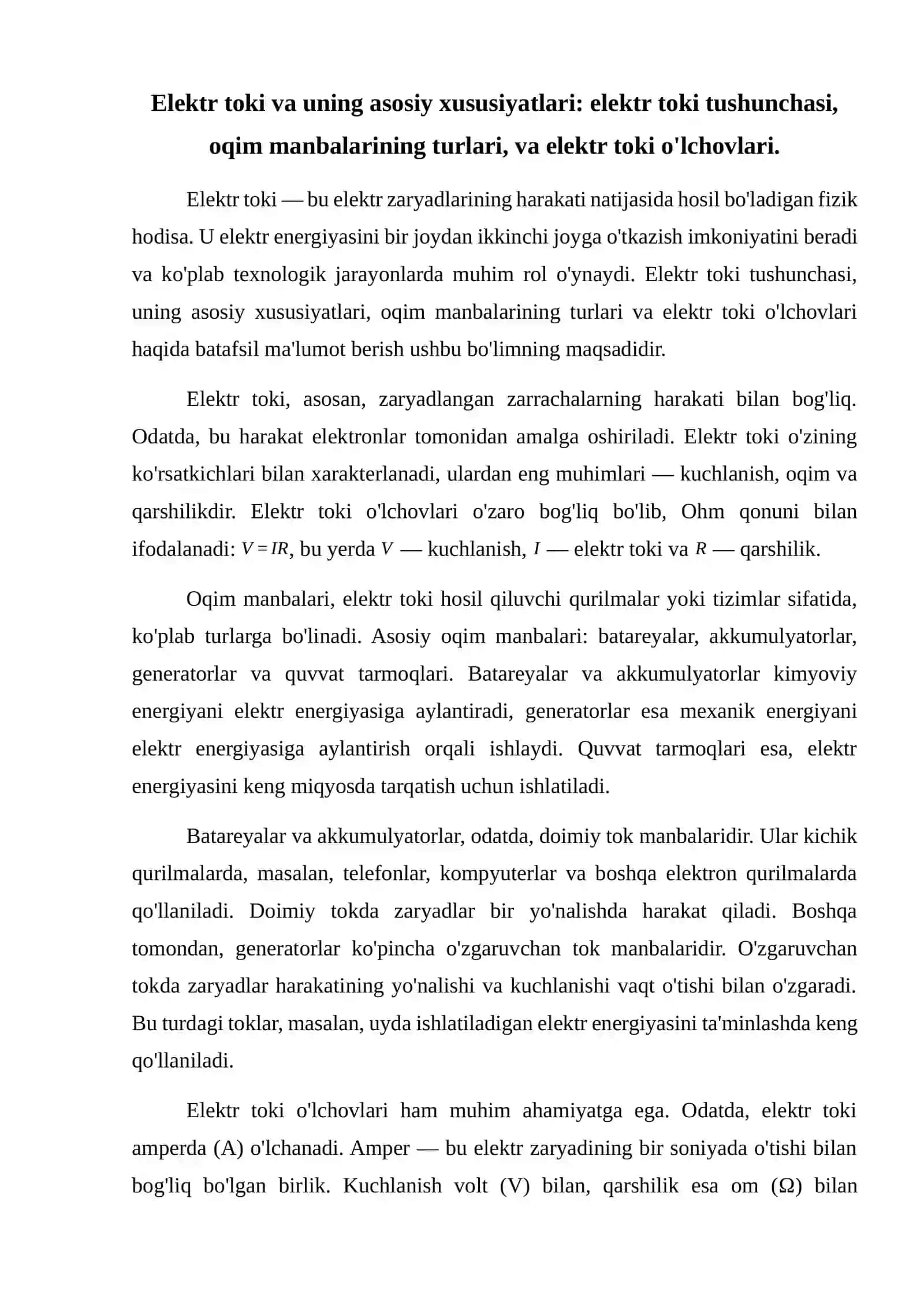 Elektr toki bajargan ishi. 2