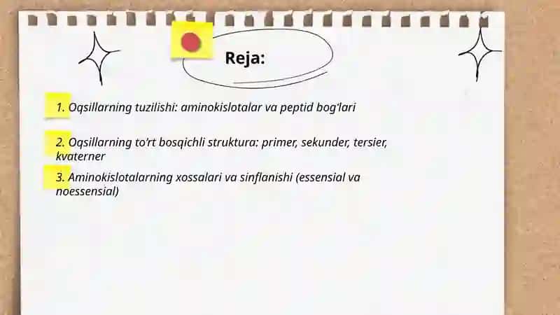 Oqsillar. Oqsillarning biologik ahamiyati va biosintezi 2
