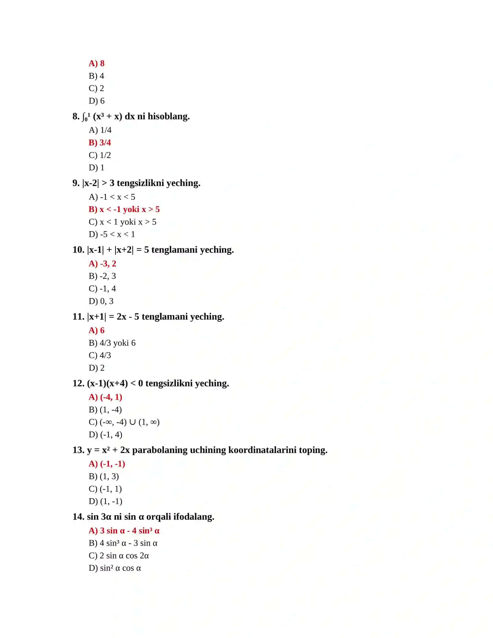 MATEMATIKA FANIDAN TEST TO'PLAMI 500 TA 2
