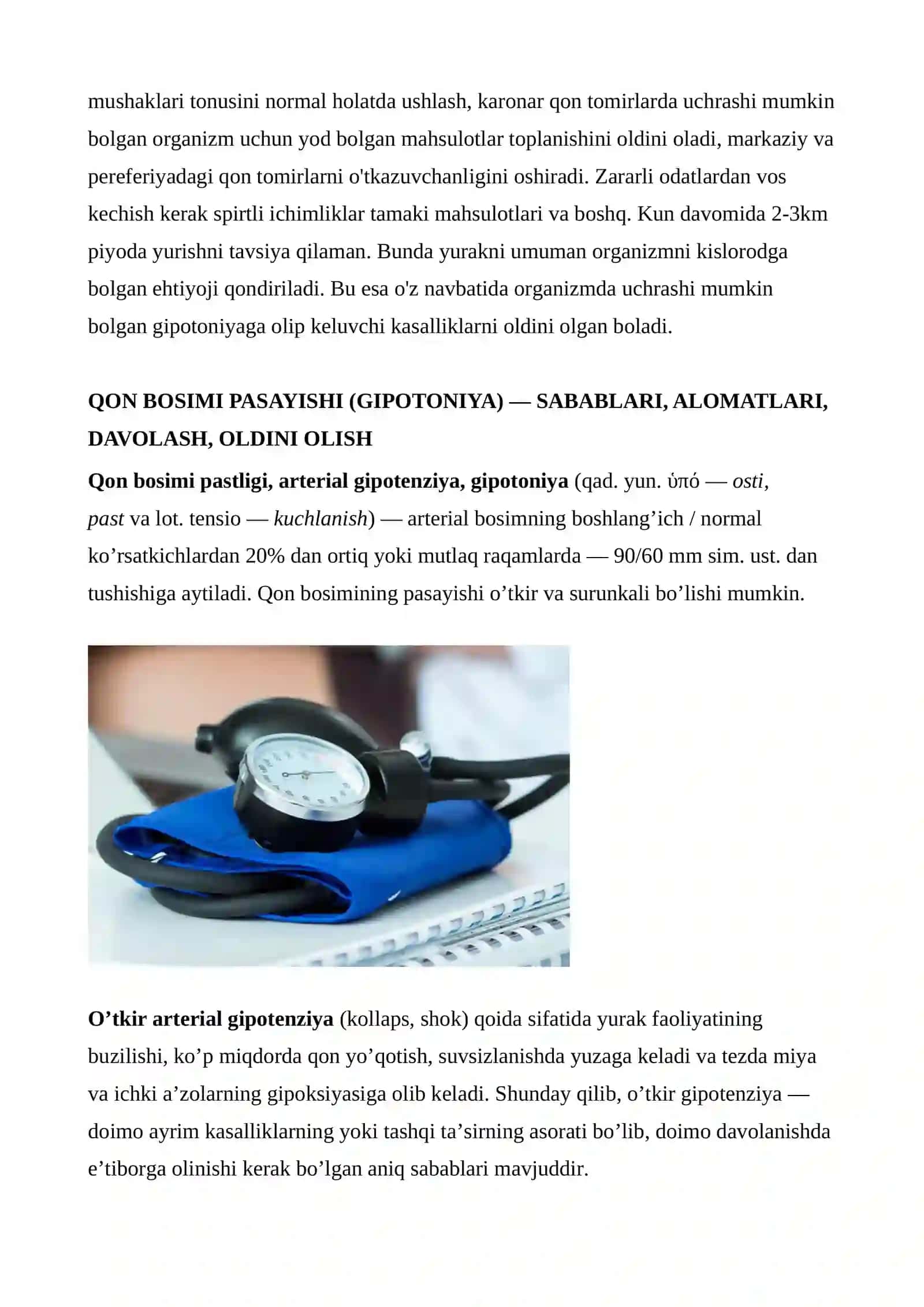 O'TKIR GIPOTONIYA HOLATLARIDA QO'LLANILADIGAN DORI VOSITALARI RATSIONAL BUYURISHGA KLINIK FARMAKOLOGIK YONDASHUV 2