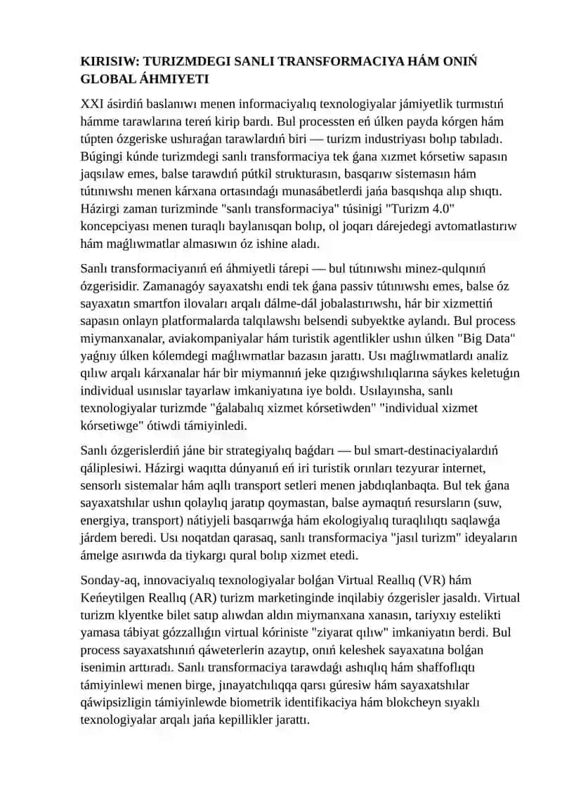 Virtual turizm hám sanlı texnologiyalar: Zamanagóy tendenciyalar hám perspektivalar 2