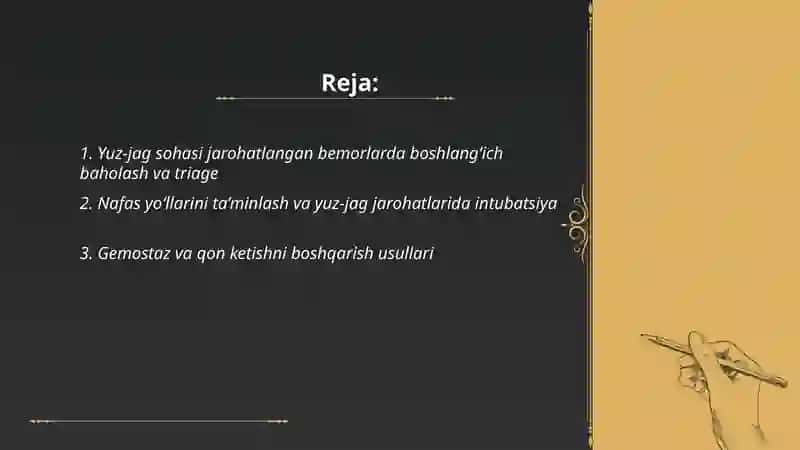 Yuz-jag jarrohligi bo‘limining yuz-jag sohasi jarohatlangan bemorlarni parvarish qilish 2