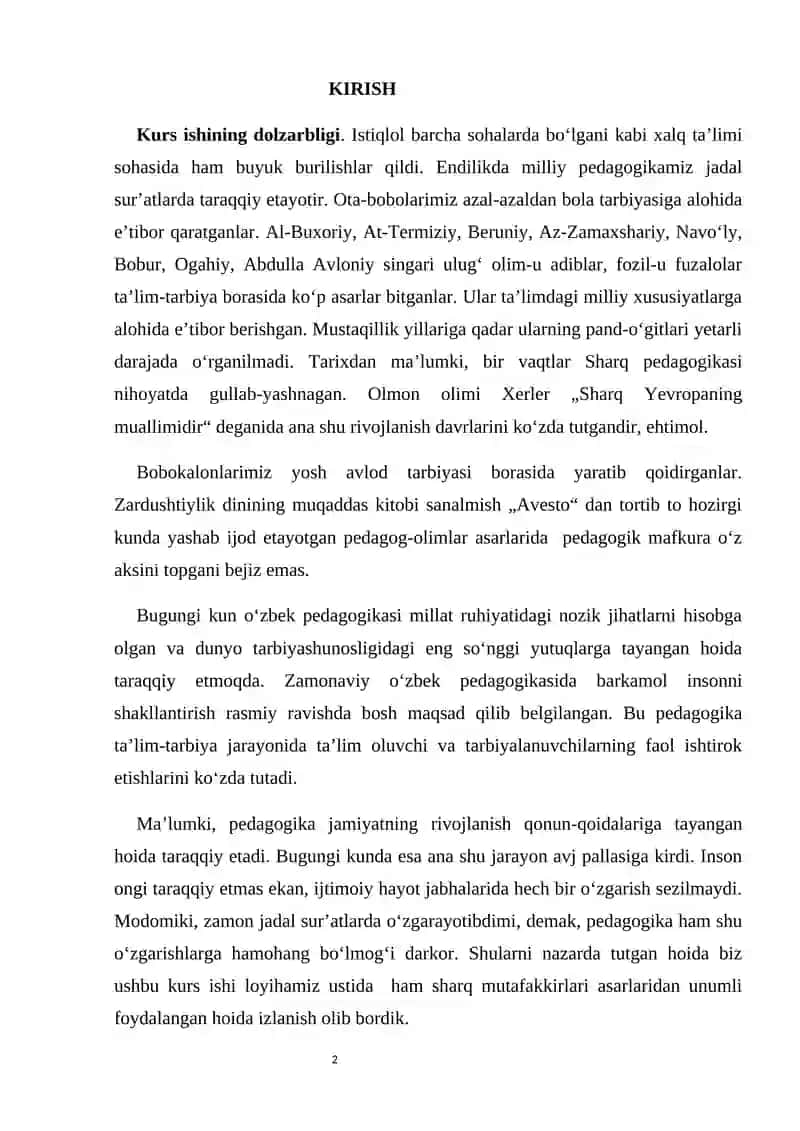 MUSTAQIL O‘ZBEKISTON RESPUBLIKASIDA TA`LIM TIZIMI VA PEDAGOGIK FIKRLAR TARAQQIYOTI 2