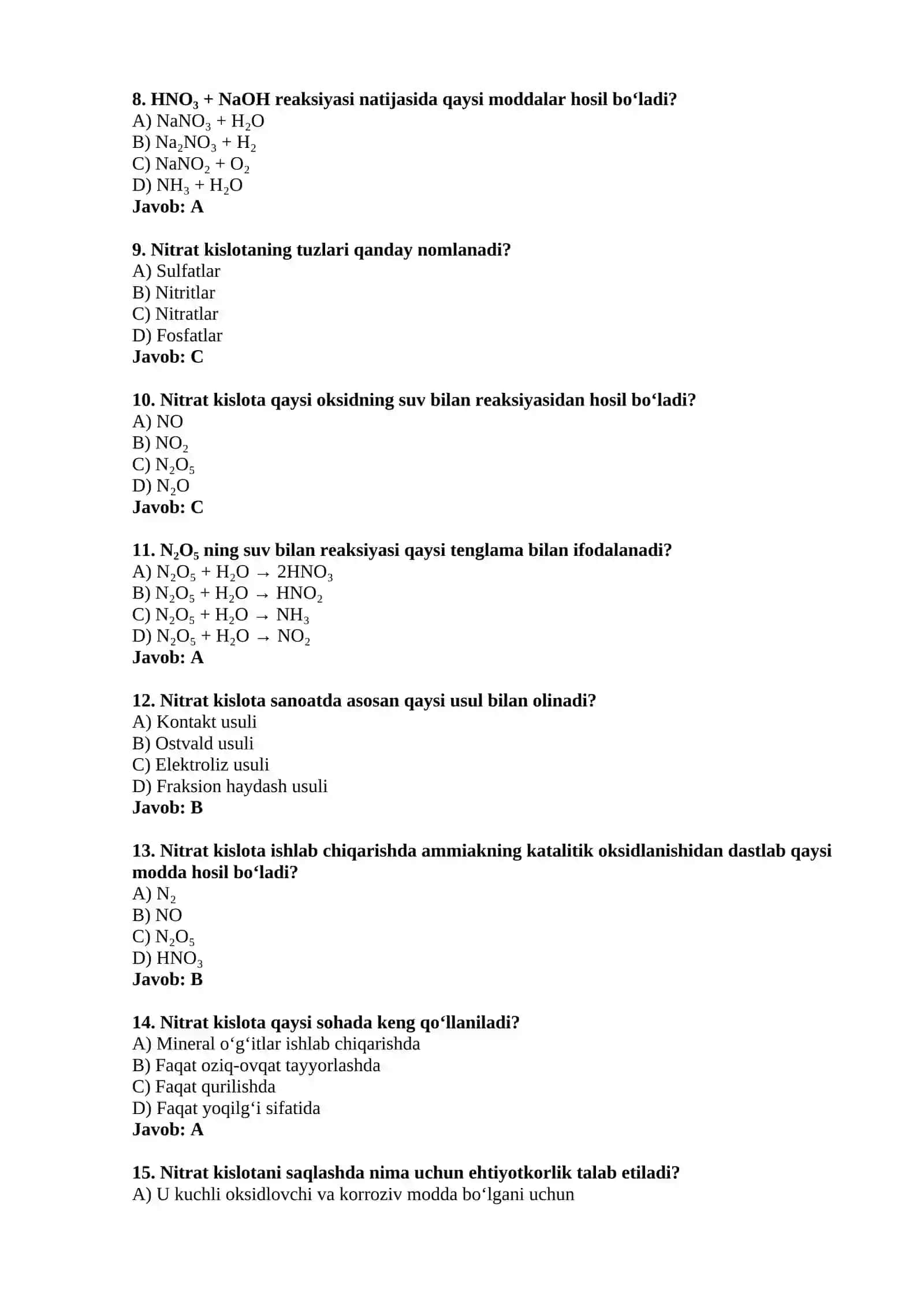 Nitrat kislota testlari 2