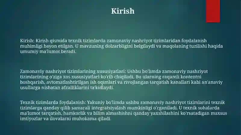 Zamonaviy Nashriyot Tizimining Xususiyatlarini Texnik Tizimlarda Qollash 2