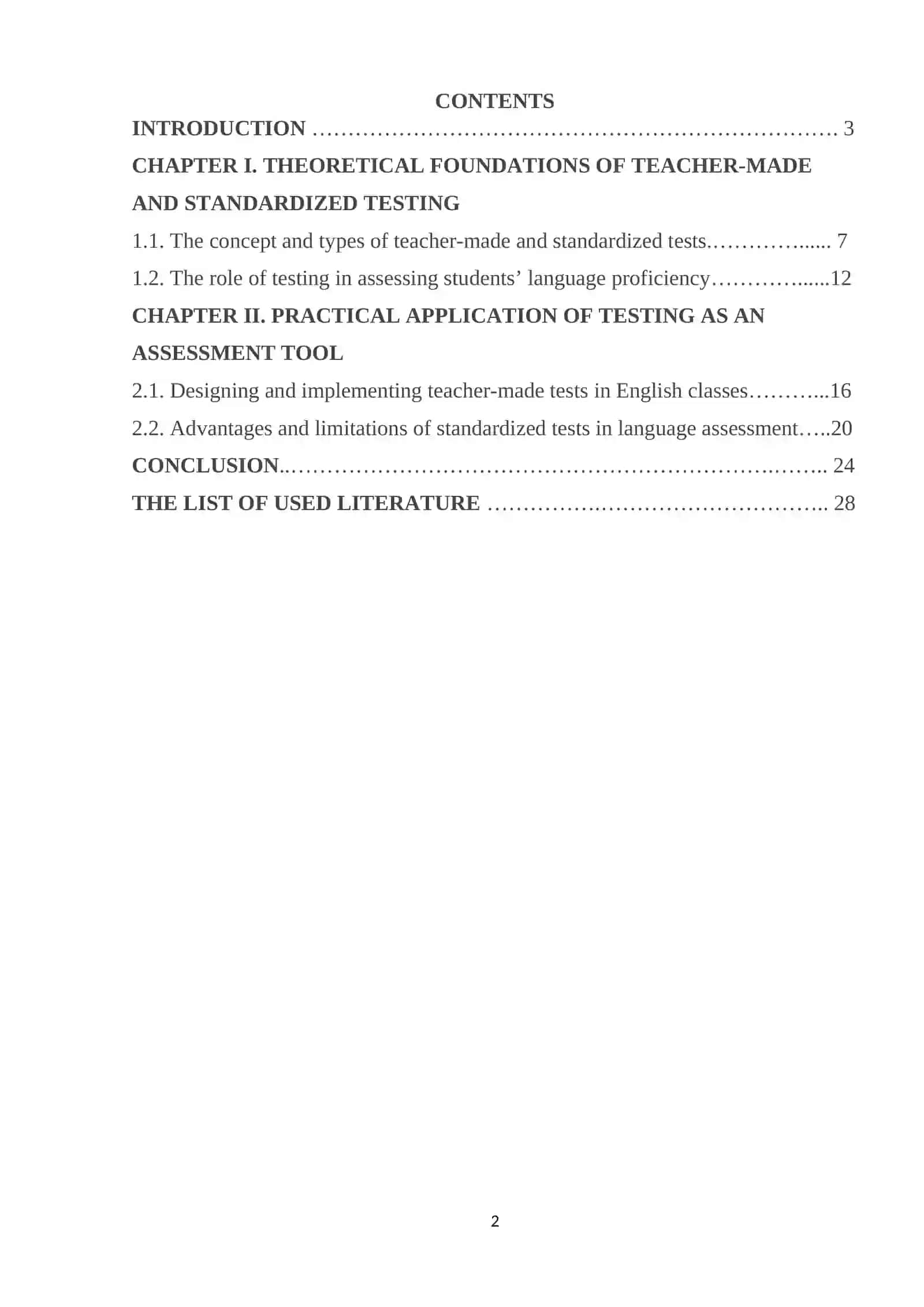 COURSEWORK: TEACHER-MADE AND STANDARDIZED TESTS AS AN ASSESSMENT TOOL 2