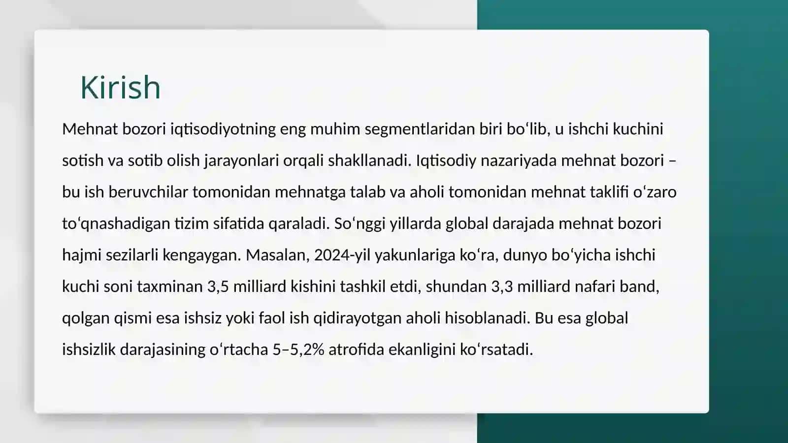 Mehnat bozori va bandlik muammolari: nazariya va amaliy tahlil 2