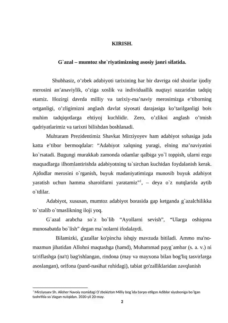 G`azal – mumtoz she`riyatimizning asosiy janri sifatida 2