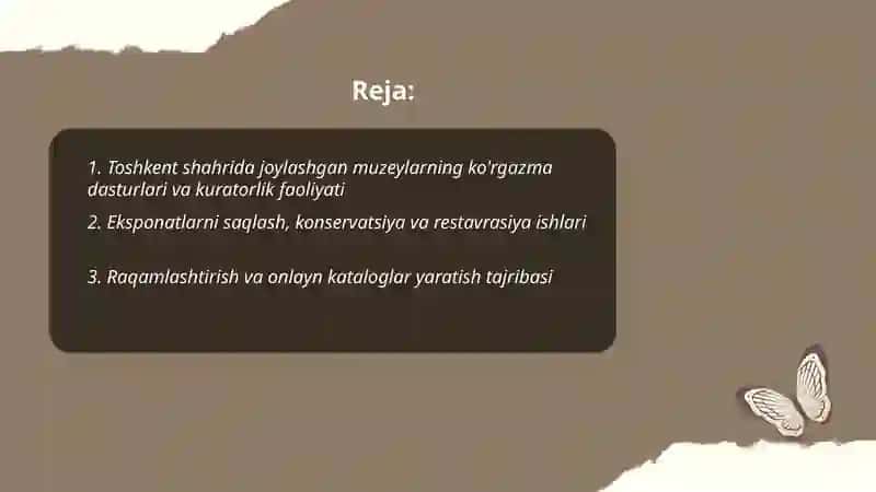 Toshkent shahrida joylashgan muzeylar faoliyati 2