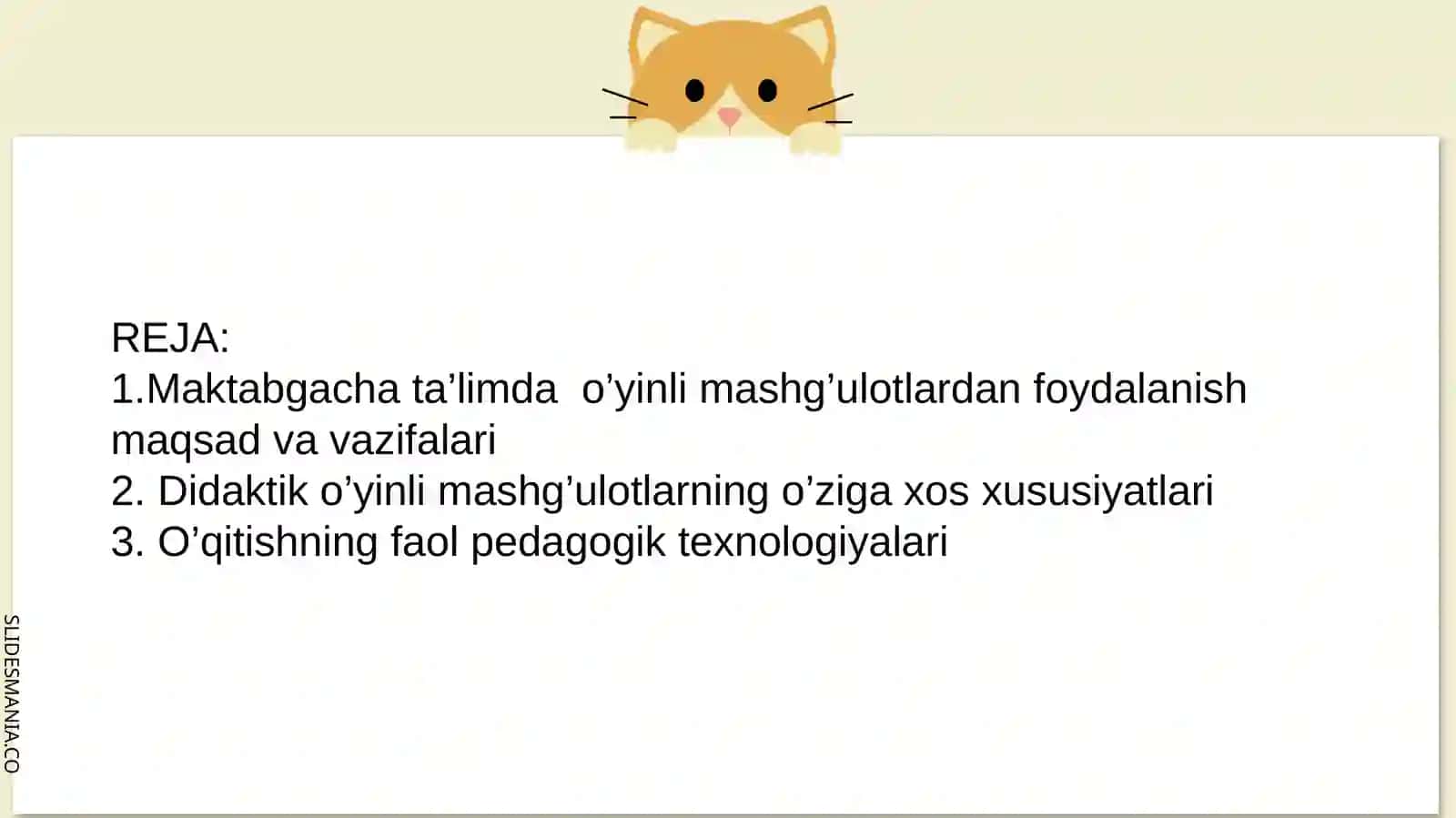 1-Maruza mashg’uloti Maktabgacha ta’limda o’yin texnologiyalar fanining maqsad va vazifalari 2