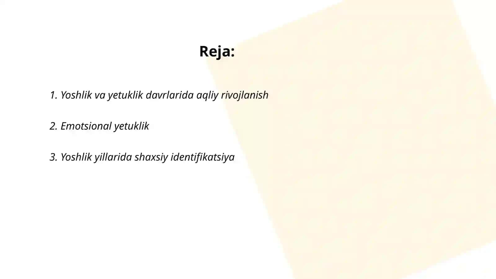 Yoshlik va yetuklik davrining psixologik xususiyatlari gerontopsixalogiya 2