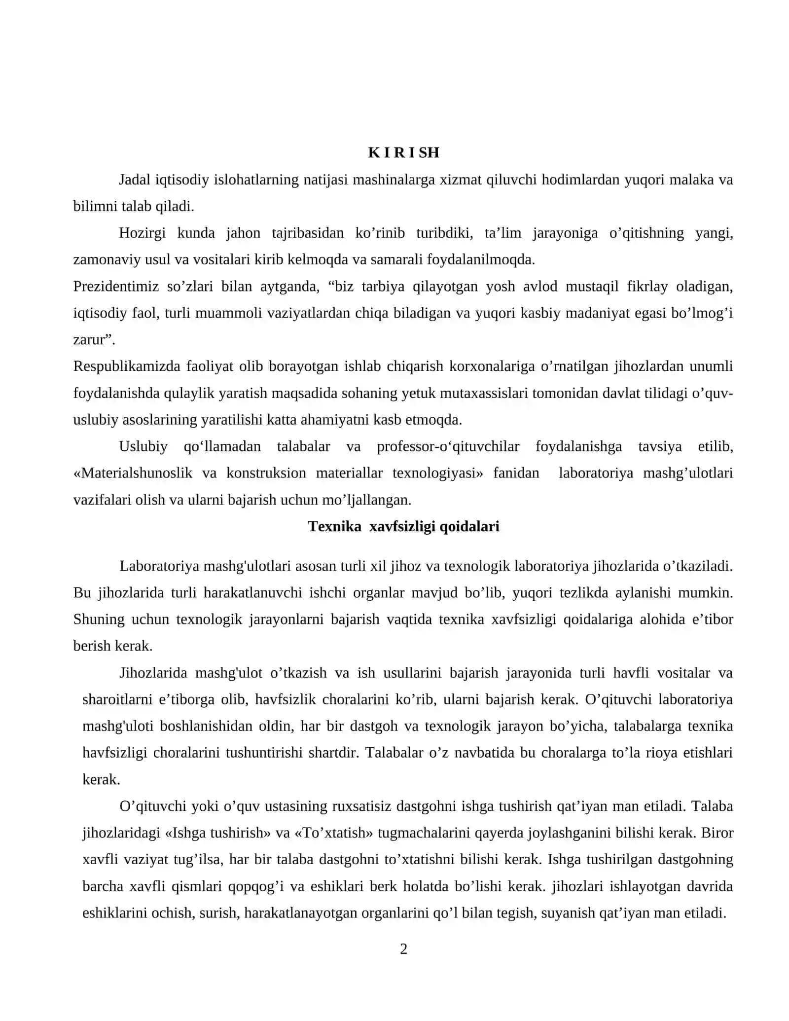 MATERIALSHUNOSLIK VA KONSTRUKSION MATERIALLAR TEXNOLOGIYASI USLUBIY KO‘RSATMA 2