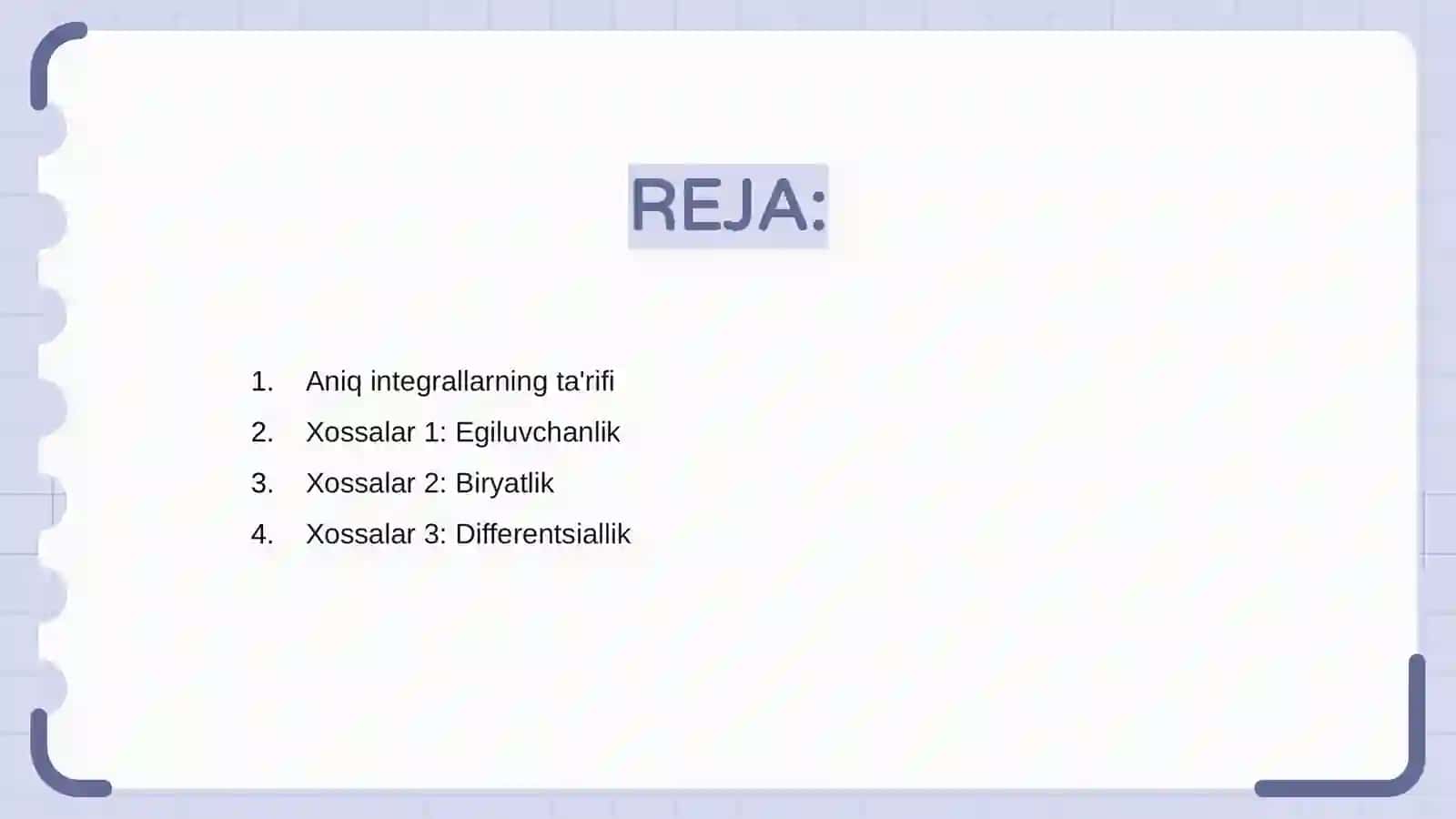 Aniq integrallarning xossalari 2