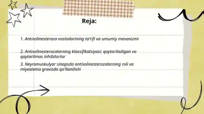 Antixolinesteraza voaitalari. N xolinaretseptorlarga tasir etuvchi vositalar 2