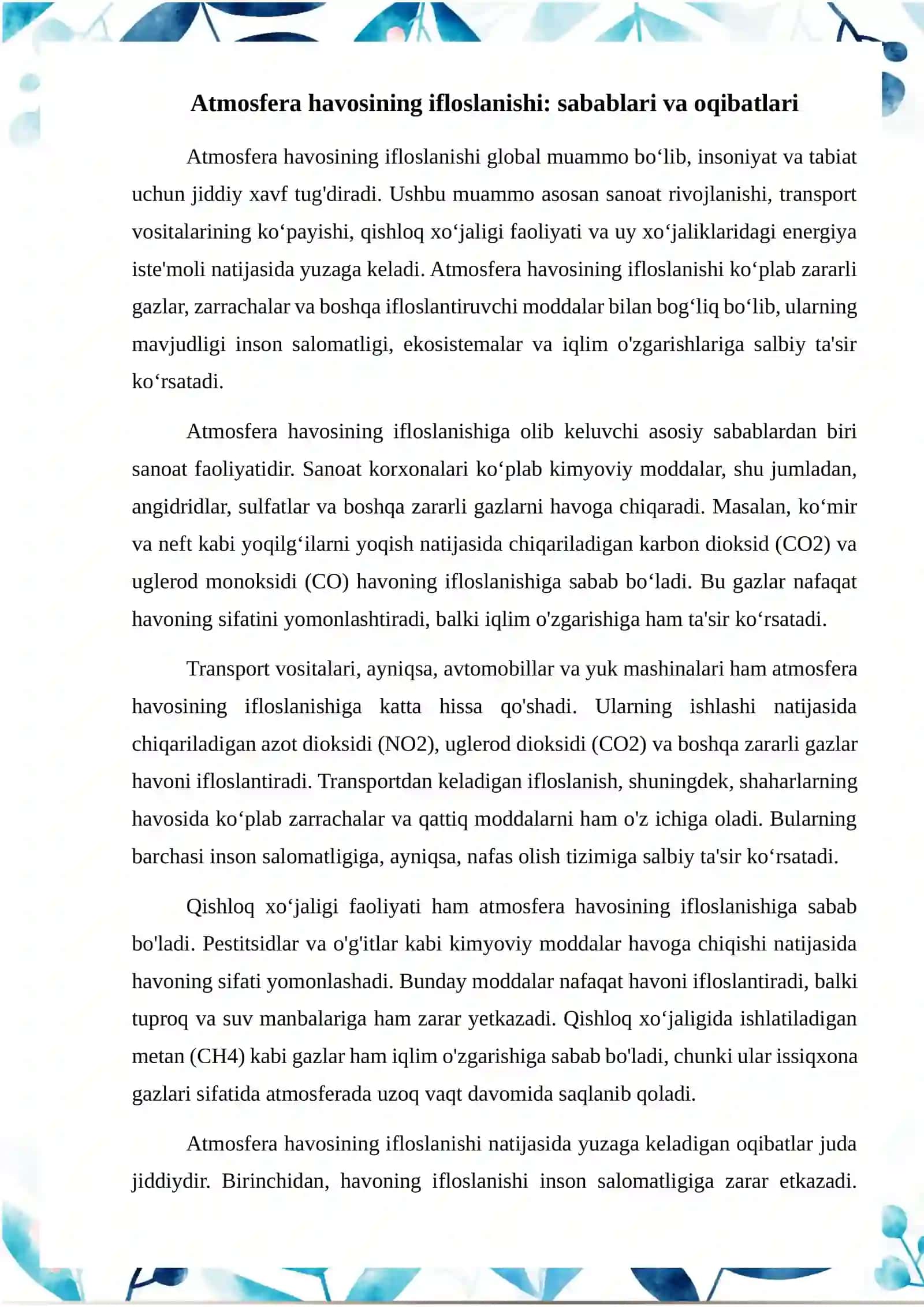 Atmosfera havosining zararli gazlardan tozalash usullari 2