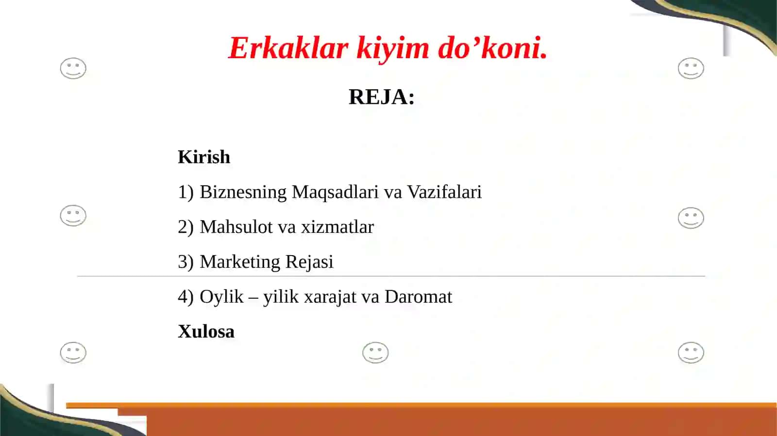 Tadbirkorlik faolyatlarini tashkil etish. Erkaklar kiyim do’koni sohasida 2
