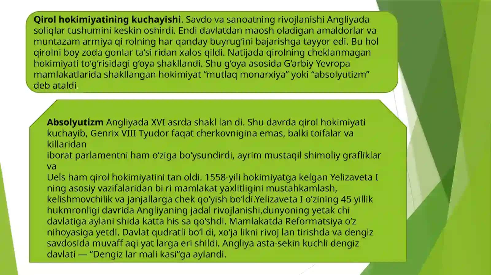 ANGLIYADA QIROL HOKIMIYATINING KUCHAYISHI.ABSOLYUTIZM 2
