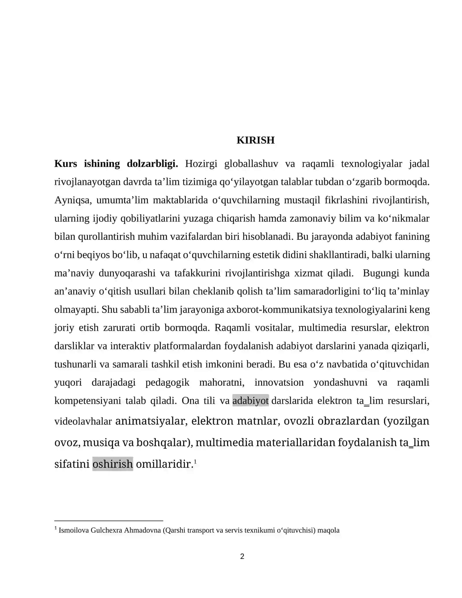 Adabiyot fanini o'qitishda axborot texnologiyalaridan foydalanishda pedagogik mahoratni oshirish omili 2