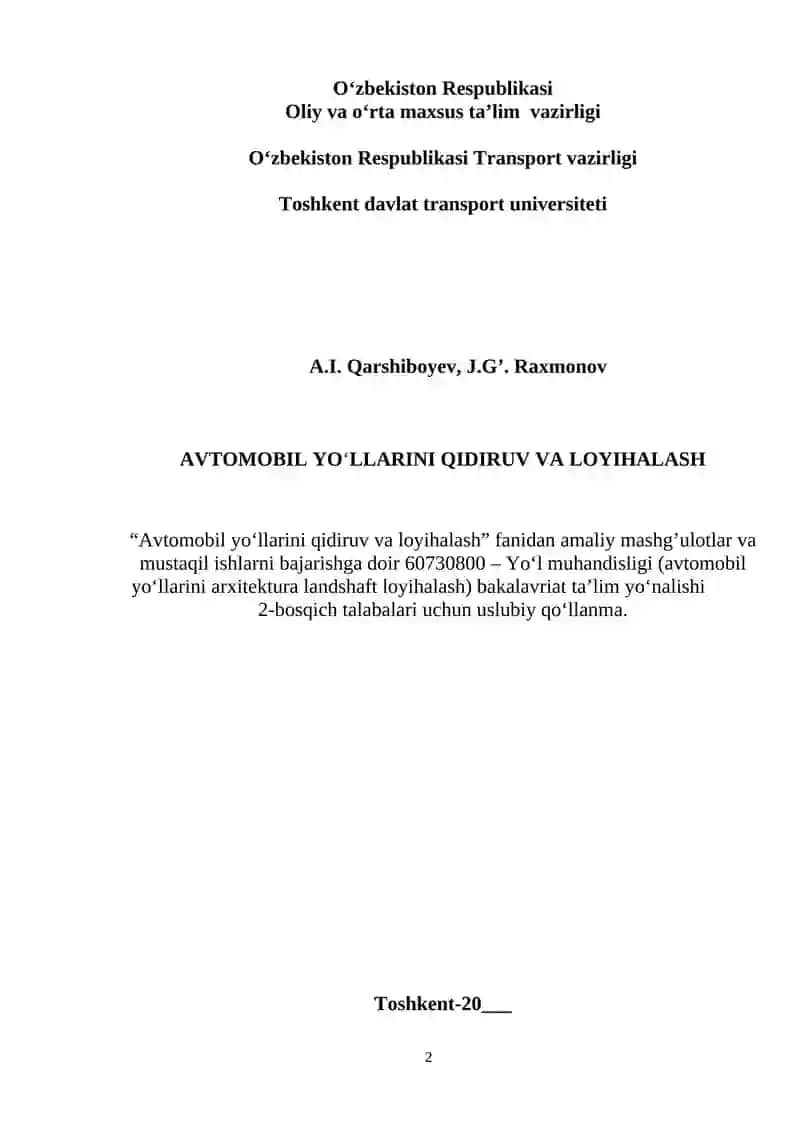 Avtomobil yo‘llarini qidiruv va loyihalash 2