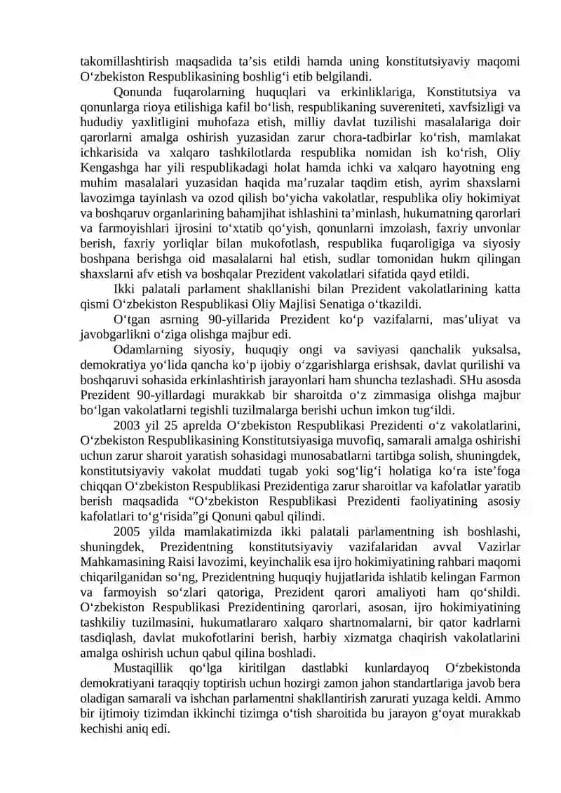O‘zbekistonda demokratik, fuqarolik jamiyati asoslarining shakllantirilishi, amalga oshirilgan siyosiy o‘zgarishlar 2