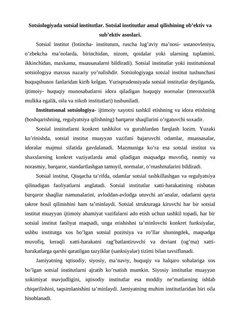 Sotsial institutlar va ularning tuzilishi 2