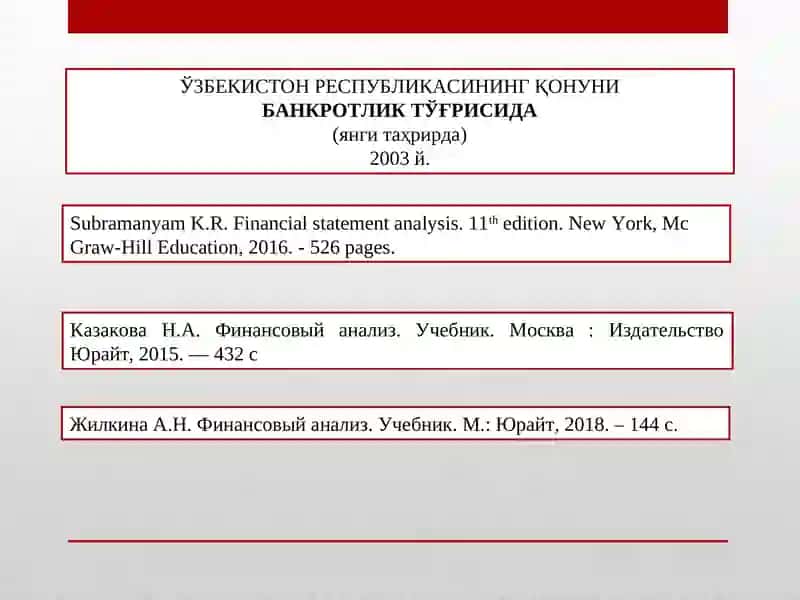 Korxonalar iqtisodiy nochorligi (bankrotligi)ni baholash va tahlil qilish 2