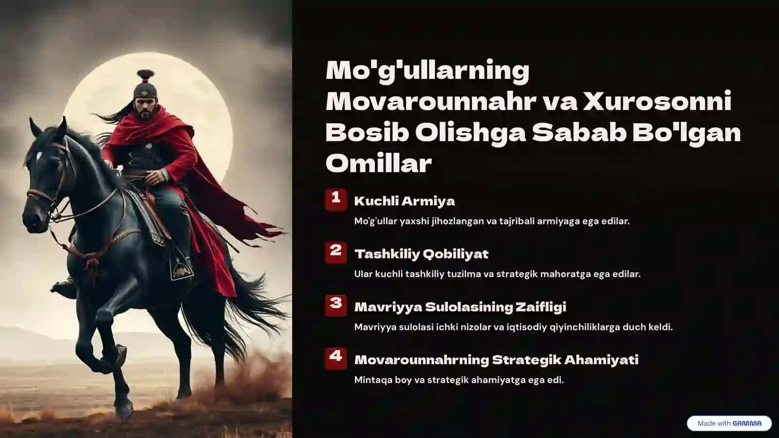 Movarounnahr va Xurosonning Mo'g'ullar tomonidan Bosib Olinishi mavzusida tayyor taqdimot 2