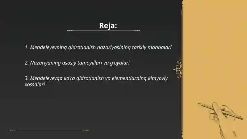 Mendeleyevning gidrotlanish nazaryasi 2