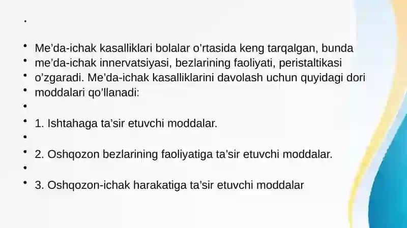Meda-ichak faoliyatiga ta’sir etuvchi moddalar 2