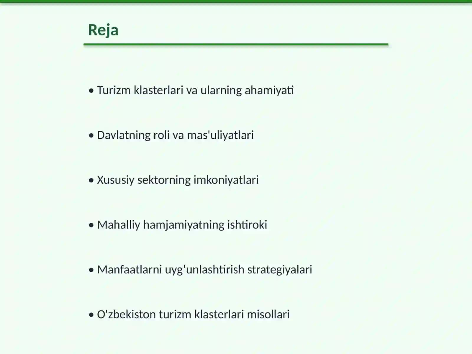 Turizm klasterlarini shakllantirishda davlat, xususiy sektor va mahalliy hamjamiyat manfaatlarini uyg‘unlashtirish masalalari 2
